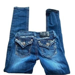 Miss Me Blue Straight Leg Jeans with Embellished Pockets girls Sz 12